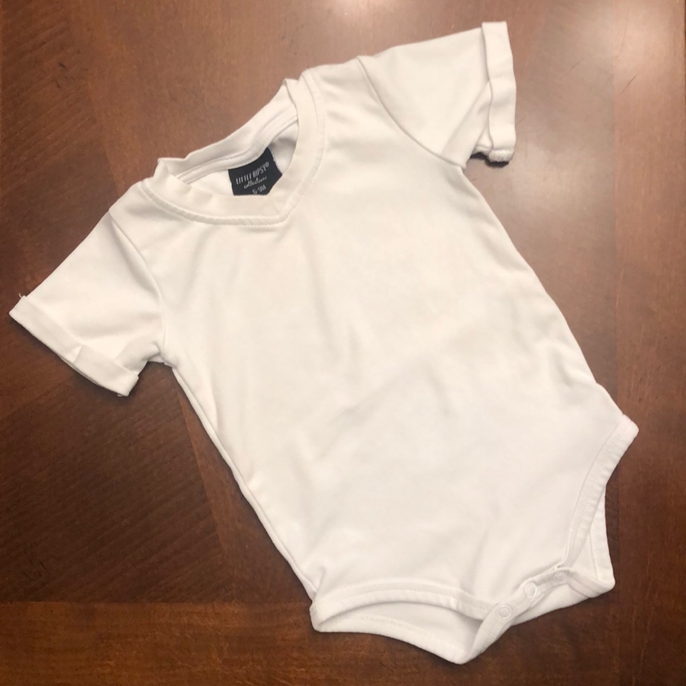White v neck onesie. Little Bipsy